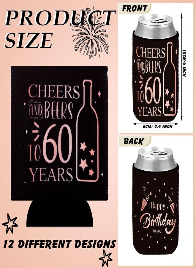 Nitial 24 Pcs Rose Gold 60th Birthday Can Sleeves to 60 Years Can Neoprene Cooler 60th Birthday Decorations 60th Birthday Party Favors Supplies Birthday Gift for Women Men - Image 2